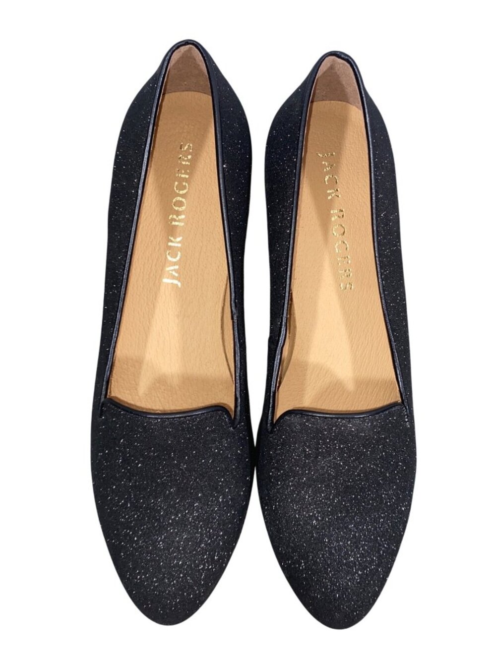 Jack Rogers Ginny Glitter Black Loafers Womens Size 8M Slip-On Made In Brazil